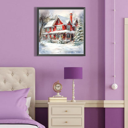 Christmas Red House In The Snow - Full Round Drill Diamond Painting 40*40CM