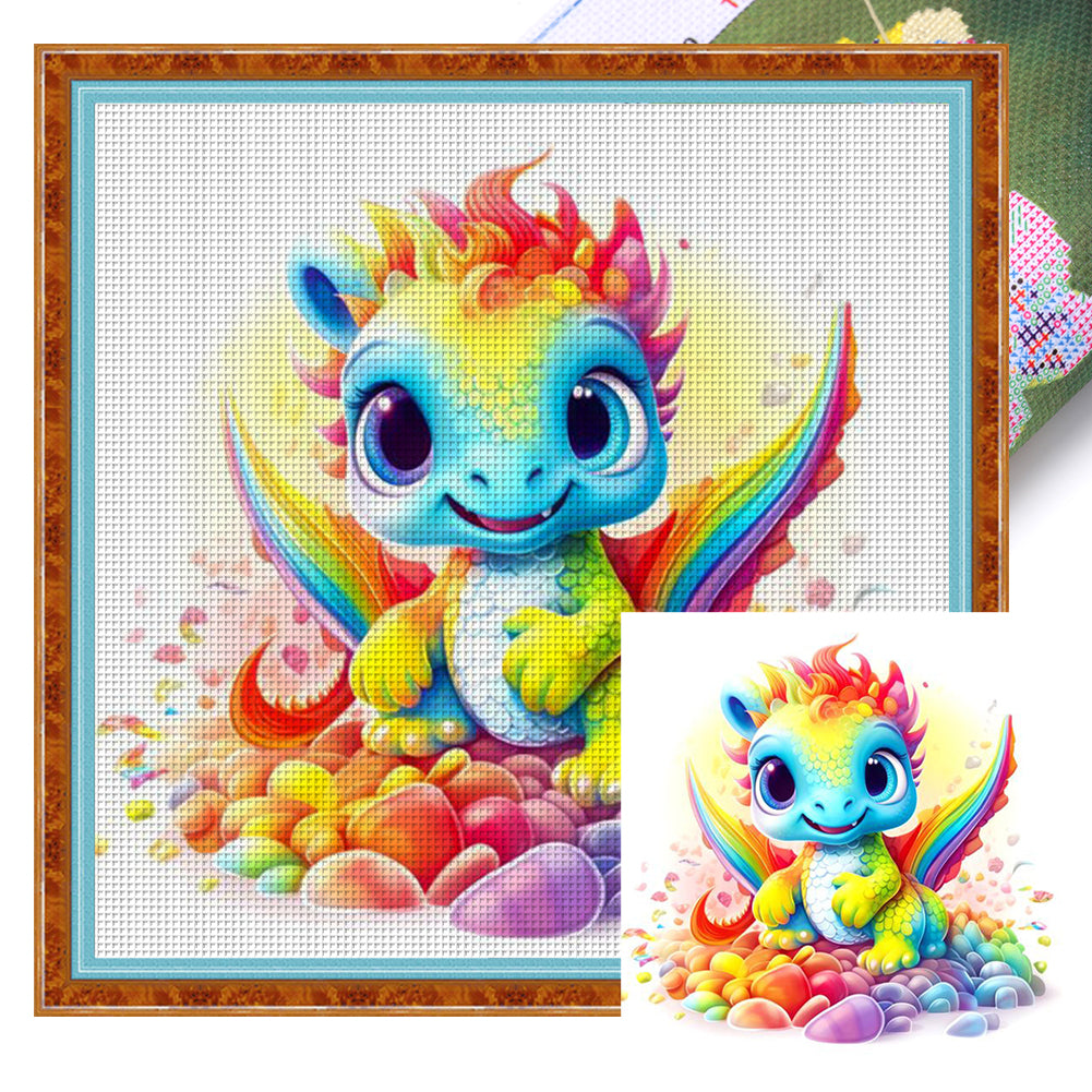 Rainbow Little Flying Dragon - 11CT Stamped Cross Stitch 50*50CM