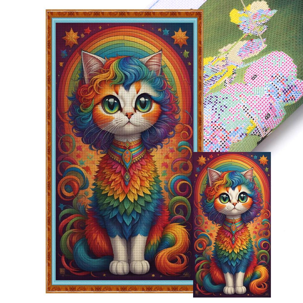 Rainbow Cat - 11CT Stamped Cross Stitch 40*70CM