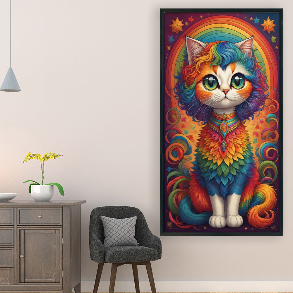 Rainbow Cat - 11CT Stamped Cross Stitch 40*70CM