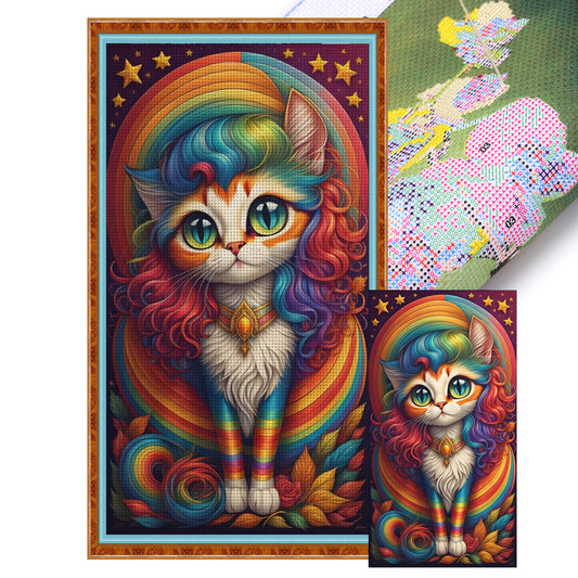 Rainbow Cat - 11CT Stamped Cross Stitch 40*70CM