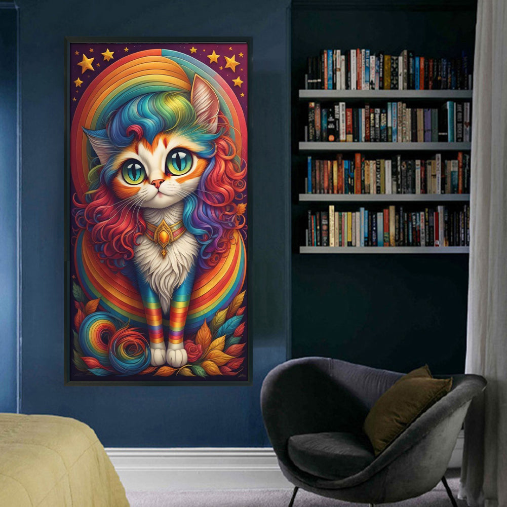 Rainbow Cat - 11CT Stamped Cross Stitch 40*70CM