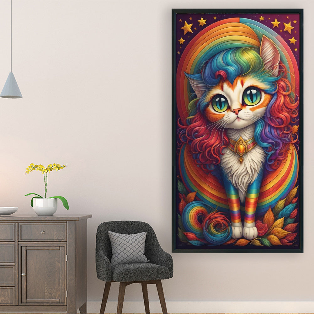 Rainbow Cat - 11CT Stamped Cross Stitch 40*70CM