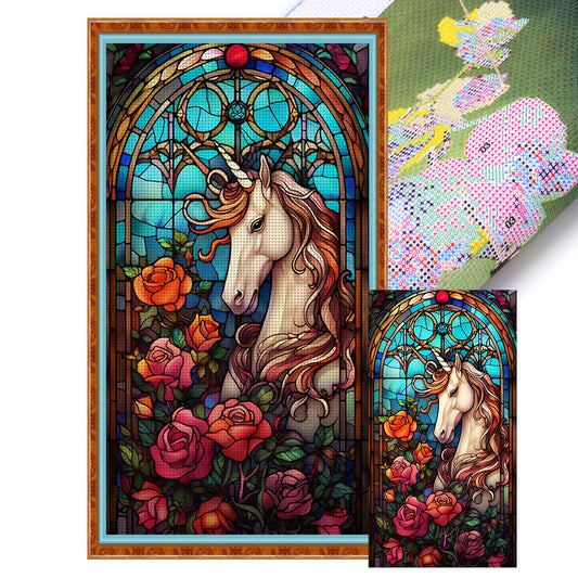 Glass Painting-Unicorn - 11CT Stamped Cross Stitch 40*70CM