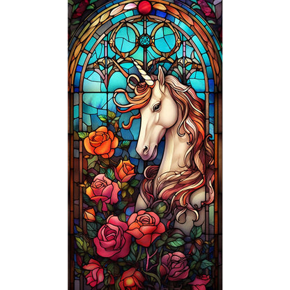 Glass Painting-Unicorn - 11CT Stamped Cross Stitch 40*70CM