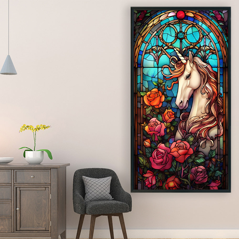 Glass Painting-Unicorn - 11CT Stamped Cross Stitch 40*70CM