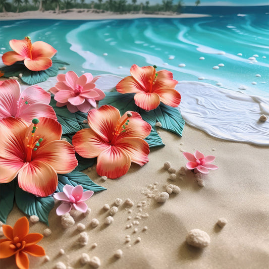 Clean Beach Flowers - Full Round Drill Diamond Painting 40*40CM