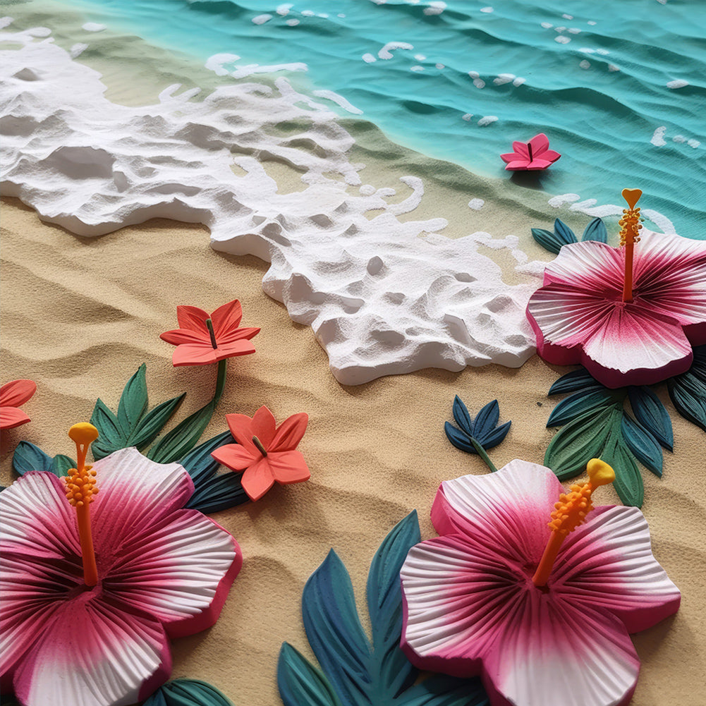 Clean Beach Flowers - Full Round Drill Diamond Painting 40*40CM