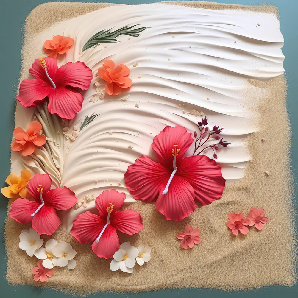 Clean Beach Flowers - Full Round Drill Diamond Painting 40*40CM