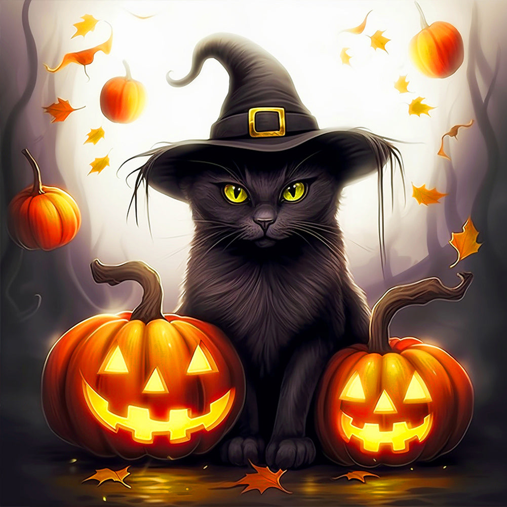 Halloween Black Cat - Full Round Drill Diamond Painting 40*40CM