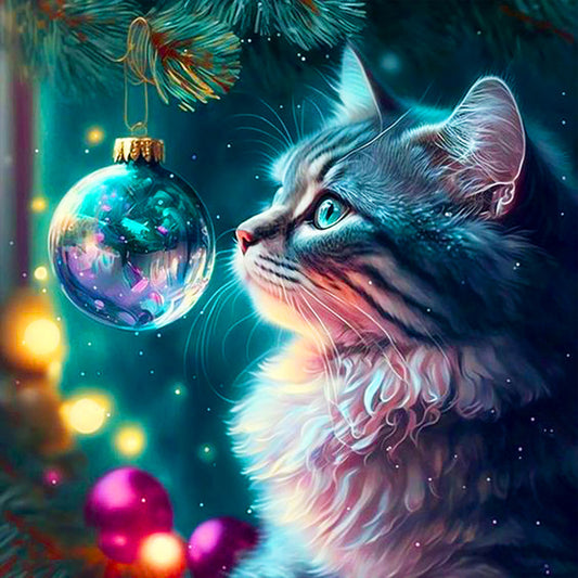 Christmas Crystal Cat - Full Round Drill Diamond Painting 40*40CM