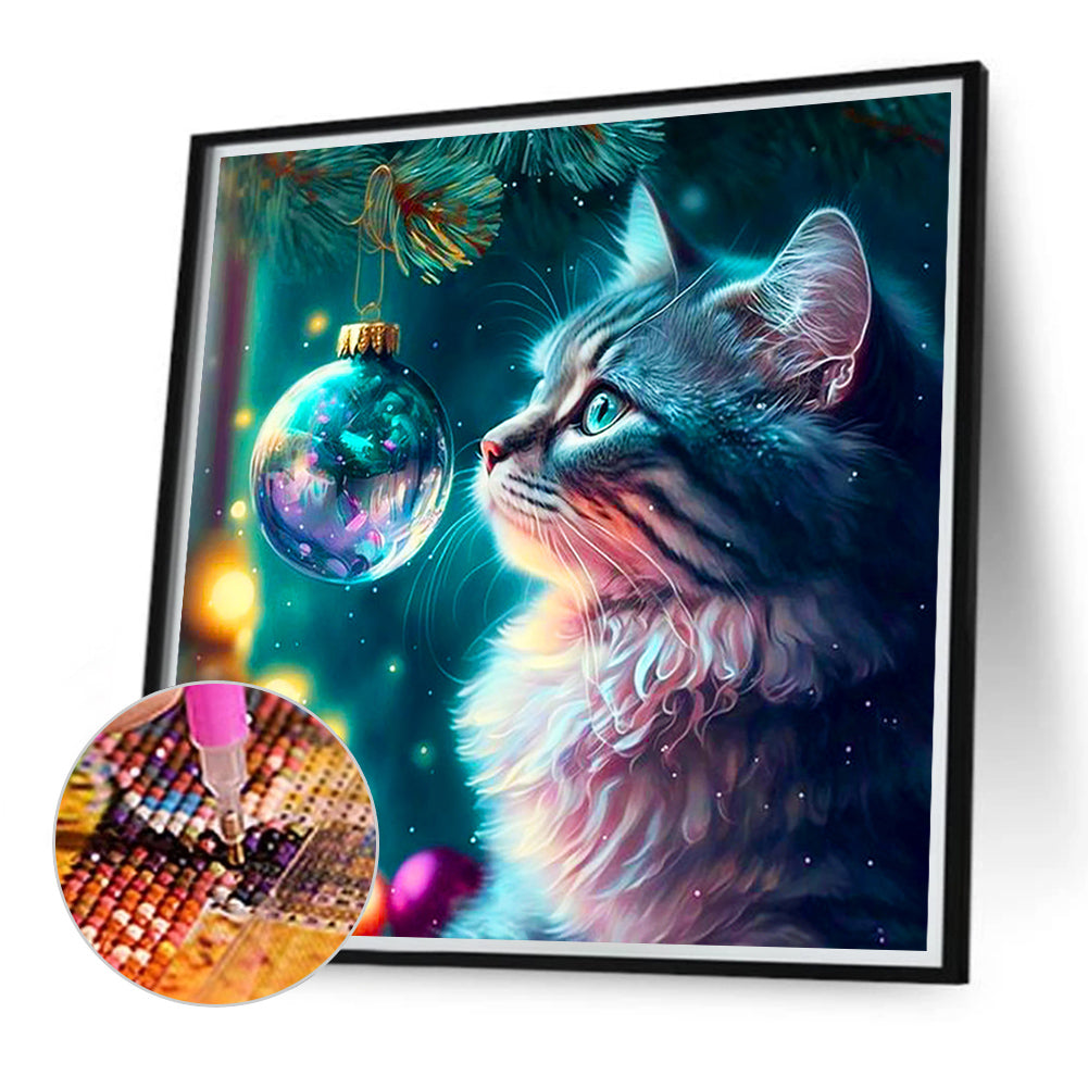 Christmas Crystal Cat - Full Round Drill Diamond Painting 40*40CM