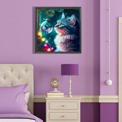 Christmas Crystal Cat - Full Round Drill Diamond Painting 40*40CM