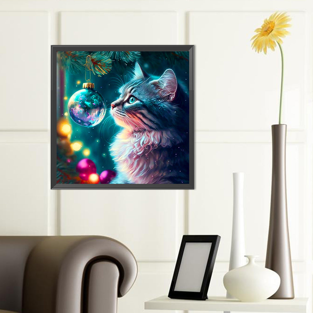 Christmas Crystal Cat - Full Round Drill Diamond Painting 40*40CM