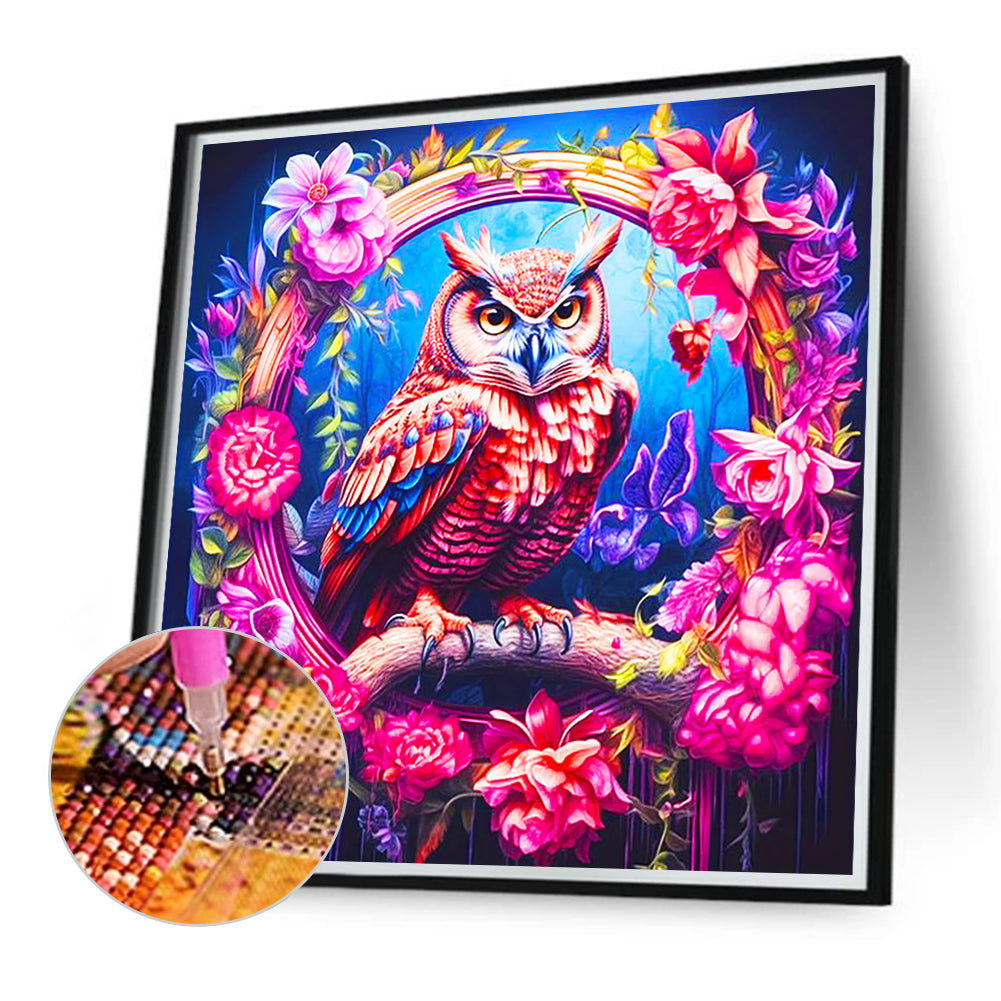 Owl On Wreath - Full Round Drill Diamond Painting 40*40CM