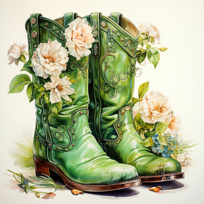 Green Boots With Flowers - Full Round Drill Diamond Painting 40*40CM