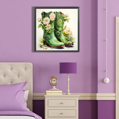 Green Boots With Flowers - Full Round Drill Diamond Painting 40*40CM