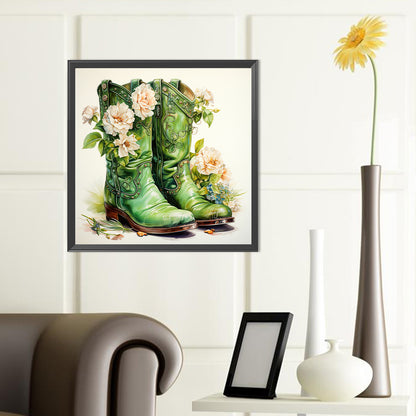 Green Boots With Flowers - Full Round Drill Diamond Painting 40*40CM