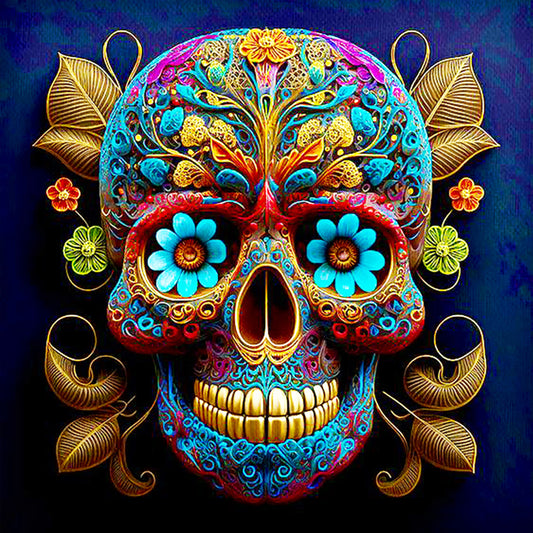 Blue Flower Vein Skull Girl - Full Round Drill Diamond Painting 40*40CM