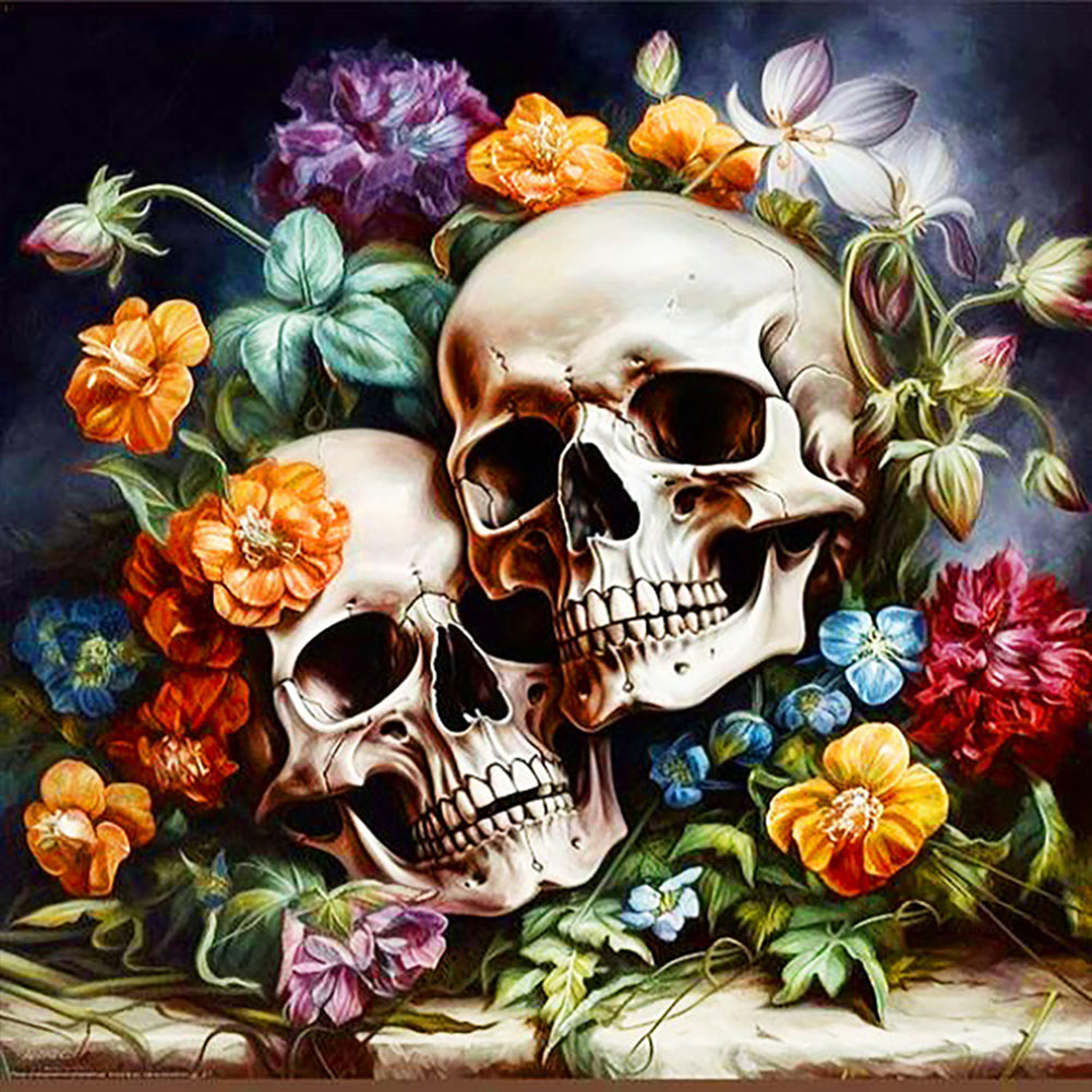 Bouquet Skull Girl - Full Round Drill Diamond Painting 40*40CM