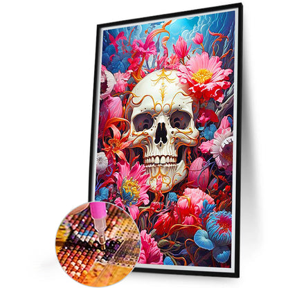 Skull Among Flowers - Full Round Drill Diamond Painting 40*60CM