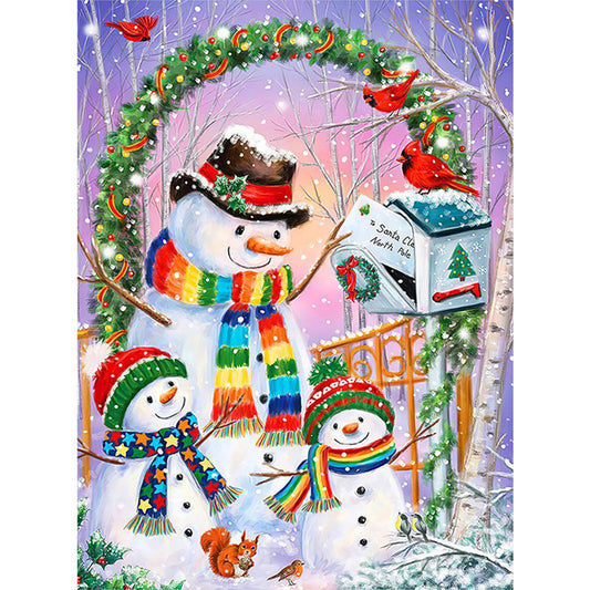 Christmas Snowman With Rainbow Scarf - Full Round Drill Diamond Painting 45*60CM