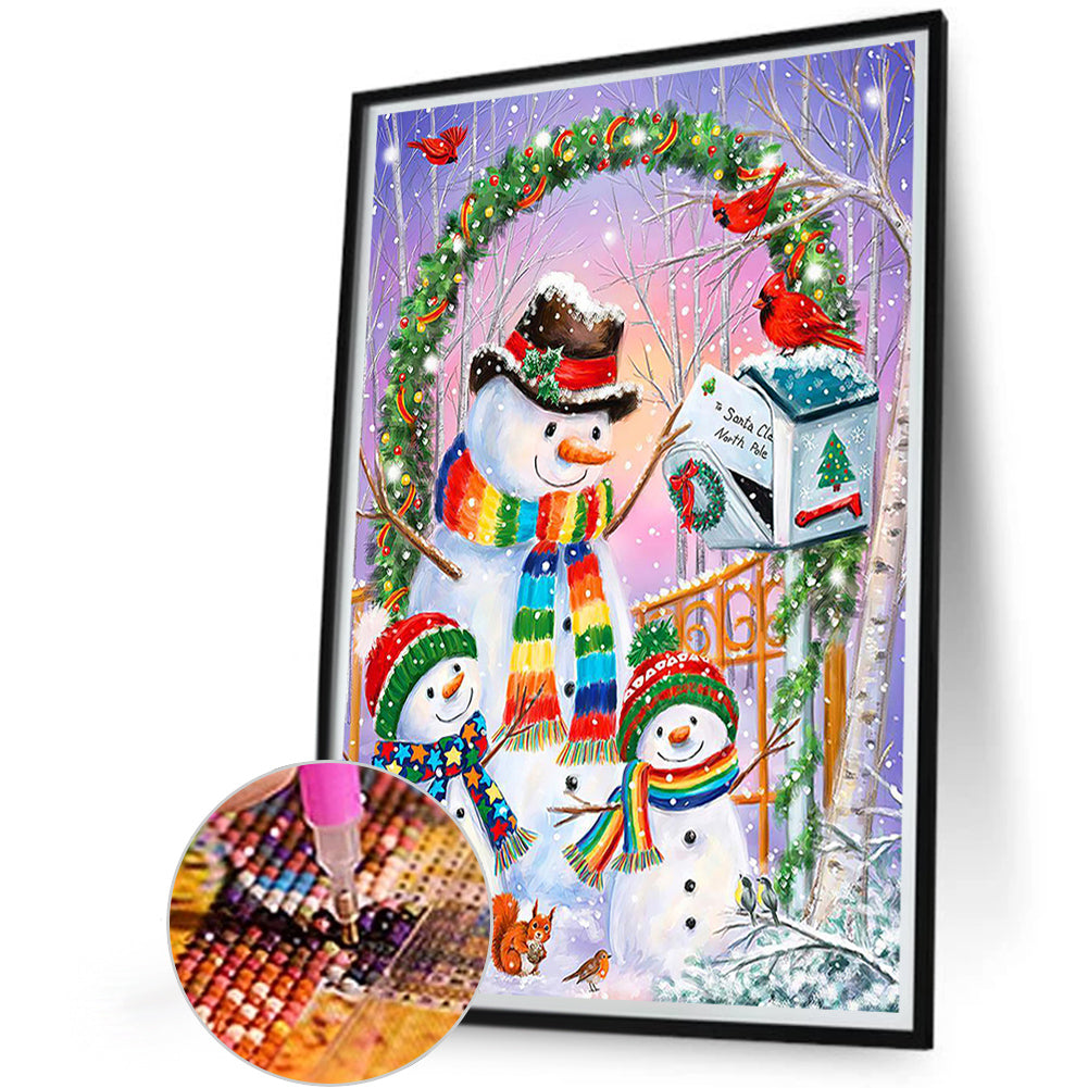 Christmas Snowman With Rainbow Scarf - Full Round Drill Diamond Painting 45*60CM