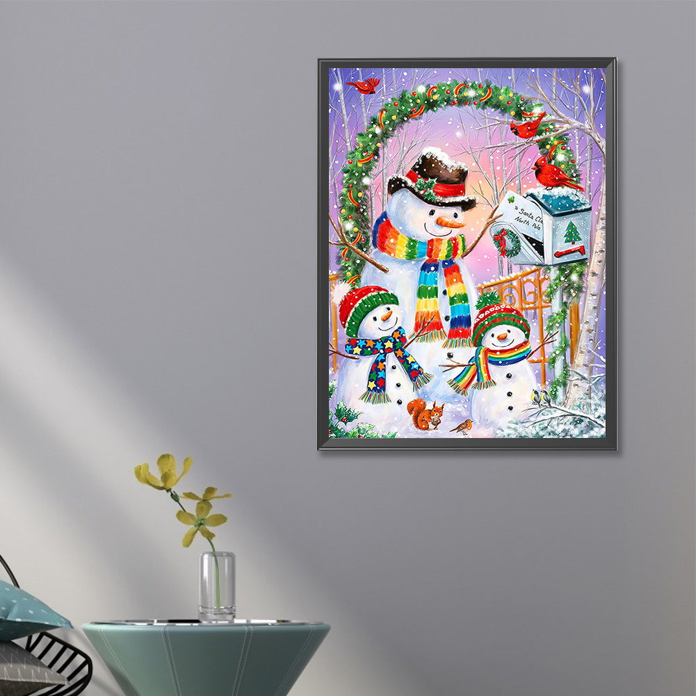 Christmas Snowman With Rainbow Scarf - Full Round Drill Diamond Painting 45*60CM