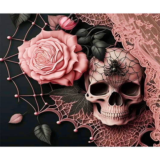 Gentleman Skull And Pink Roses - Full Round Drill Diamond Painting 50*60CM