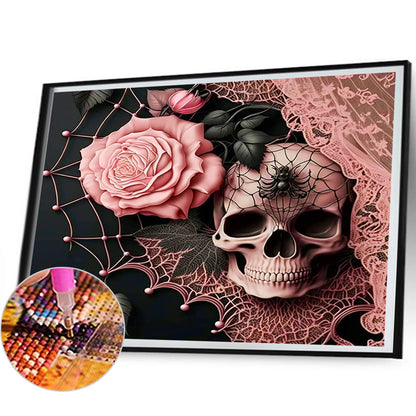 Gentleman Skull And Pink Roses - Full Round Drill Diamond Painting 50*60CM