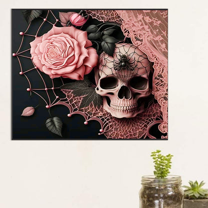 Gentleman Skull And Pink Roses - Full Round Drill Diamond Painting 50*60CM