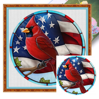 American Flag - Cardinal - 11CT Stamped Cross Stitch 40*40CM