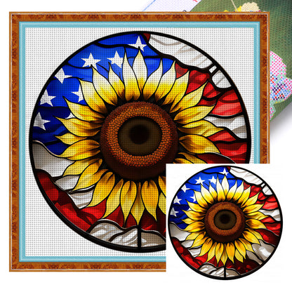 American Flag - Sunflower - 11CT Stamped Cross Stitch 40*40CM