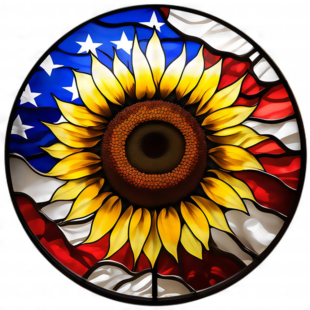 American Flag - Sunflower - 11CT Stamped Cross Stitch 40*40CM