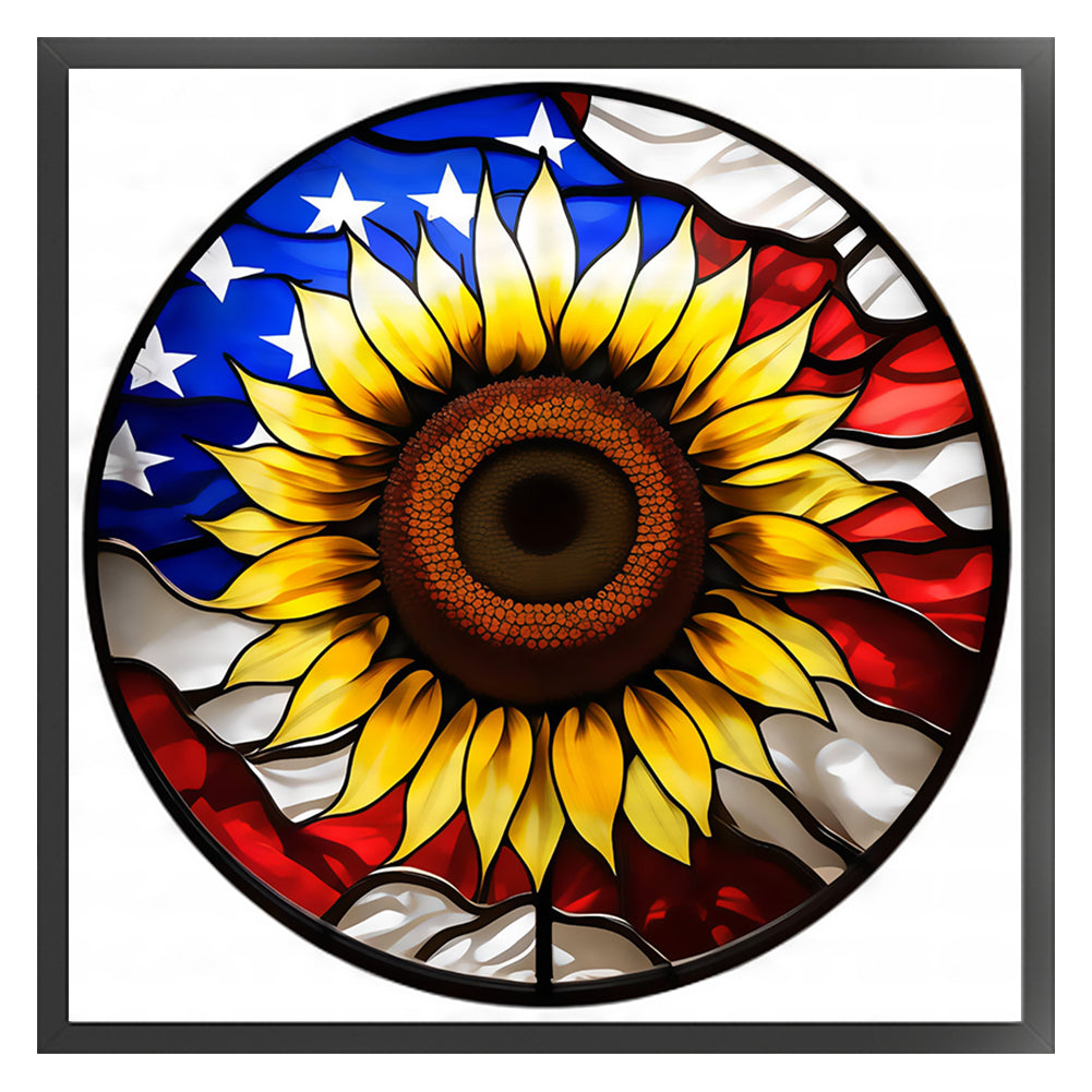 American Flag - Sunflower - 11CT Stamped Cross Stitch 40*40CM