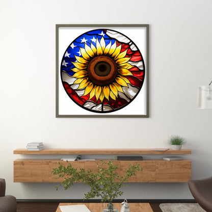 American Flag - Sunflower - 11CT Stamped Cross Stitch 40*40CM