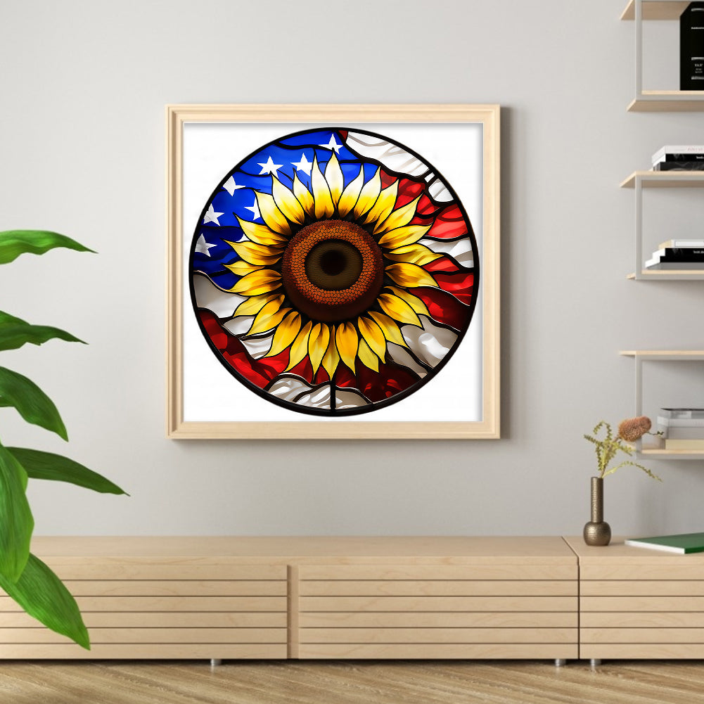 American Flag - Sunflower - 11CT Stamped Cross Stitch 40*40CM