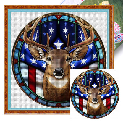 American Flag - Elk - 11CT Stamped Cross Stitch 40*40CM