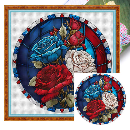 American Flag-Rose - 11CT Stamped Cross Stitch 40*40CM