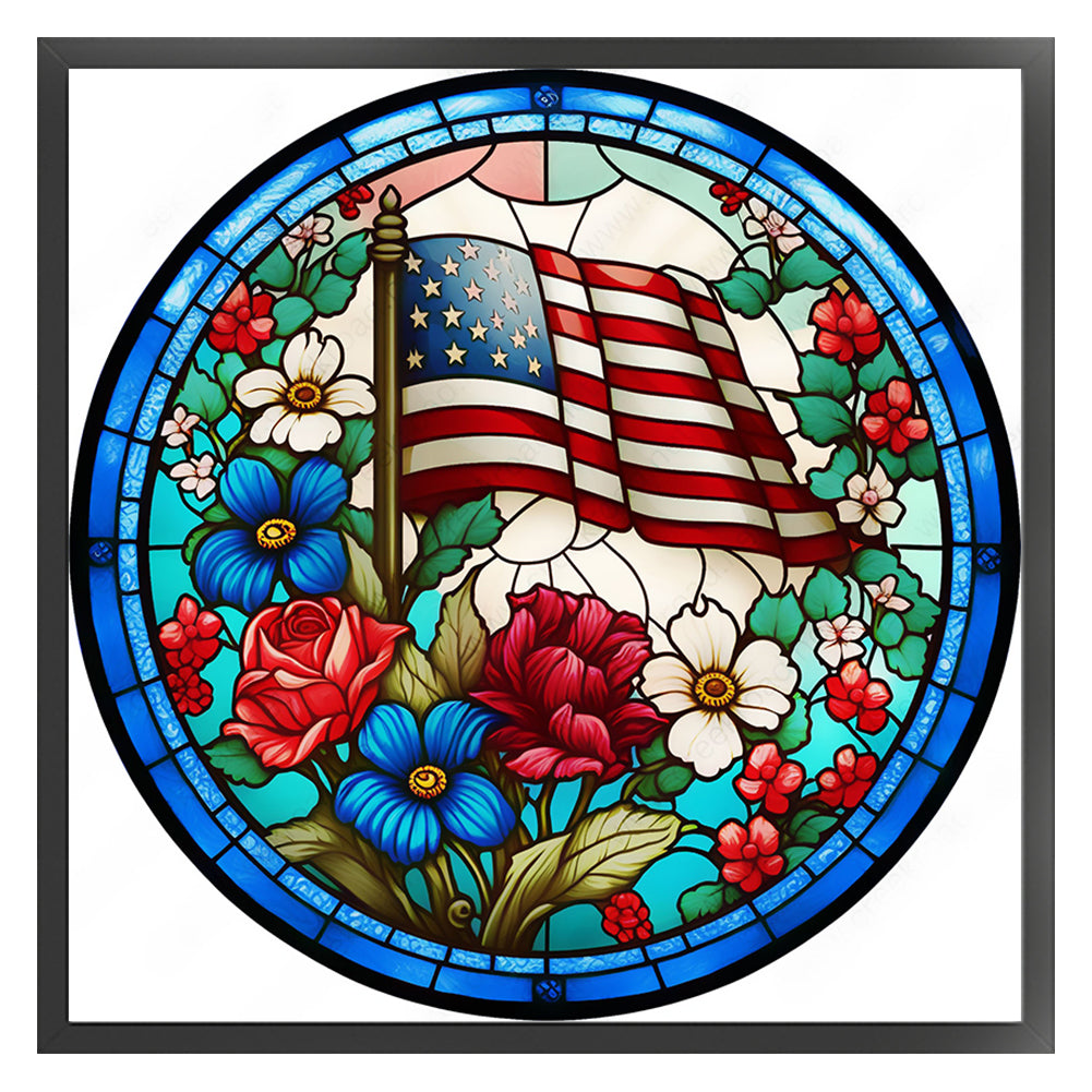 American Flag-Flowers - 11CT Stamped Cross Stitch 40*40CM