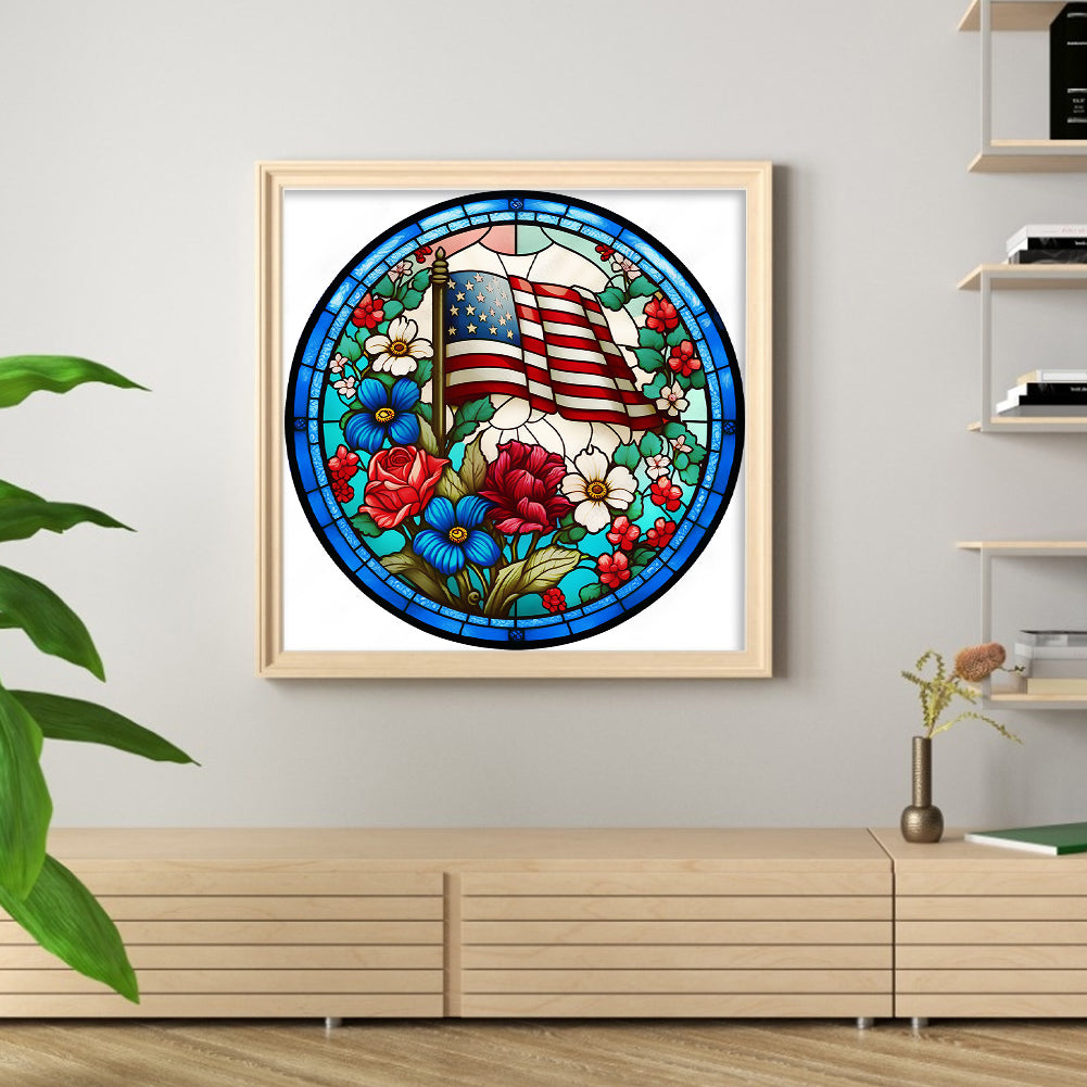 American Flag-Flowers - 11CT Stamped Cross Stitch 40*40CM