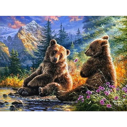 Forest Brown Bear - Full Square Drill Diamond Painting 40*30CM