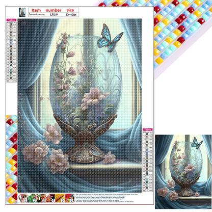 Butterfly Flowers By The Window - Full Square Drill Diamond Painting 30*40CM