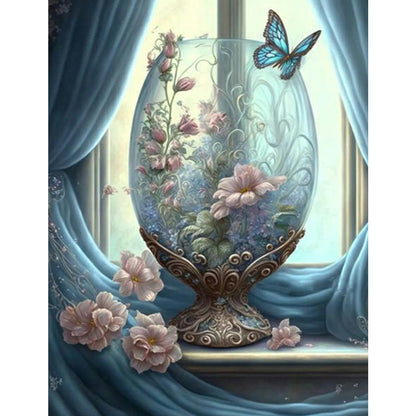 Butterfly Flowers By The Window - Full Square Drill Diamond Painting 30*40CM