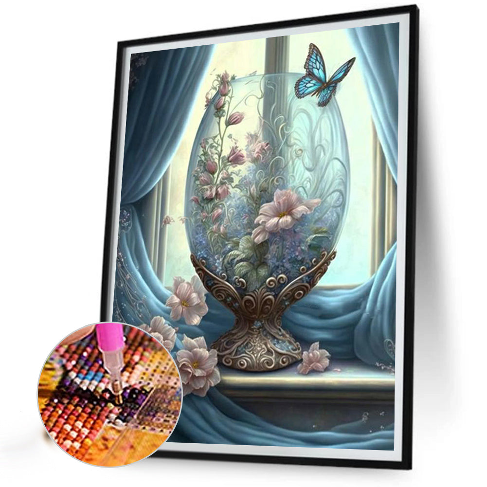 Butterfly Flowers By The Window - Full Square Drill Diamond Painting 30*40CM