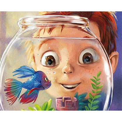 Little Boy Looking At Fish - Full Round Drill Diamond Painting 50*40CM