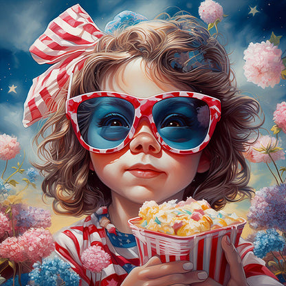 Girl Holding Popcorn - Full Round Drill Diamond Painting 40*40CM