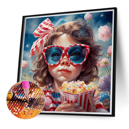 Girl Holding Popcorn - Full Round Drill Diamond Painting 40*40CM