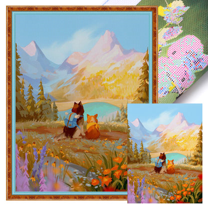 Two Puppies In The Forest - 11CT Stamped Cross Stitch 40*55CM