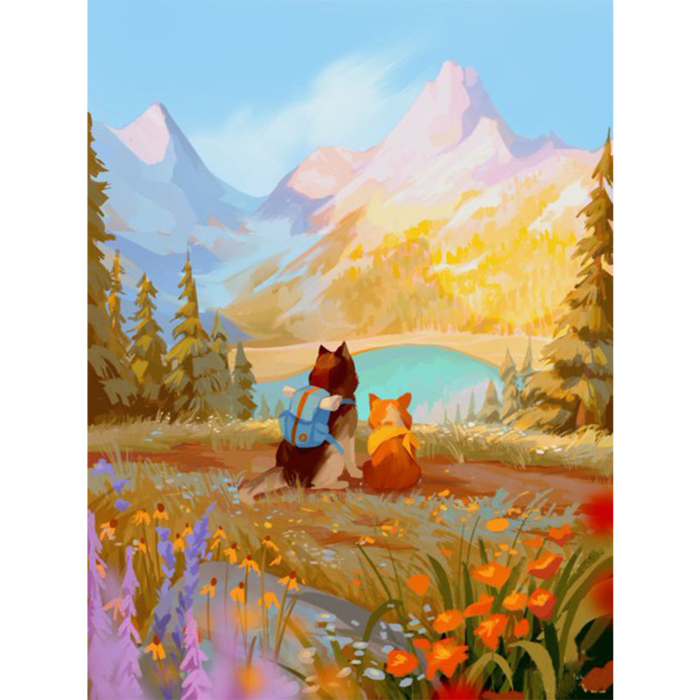 Two Puppies In The Forest - 11CT Stamped Cross Stitch 40*55CM